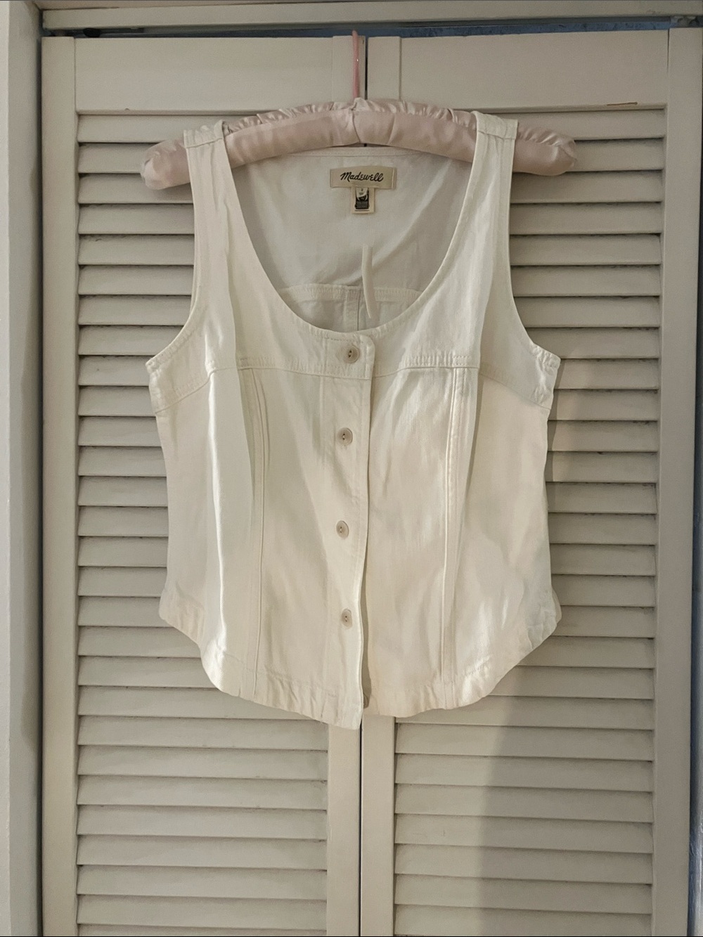 Madewell Deep Scoop White Denim Button Vest Size 2 NWT
